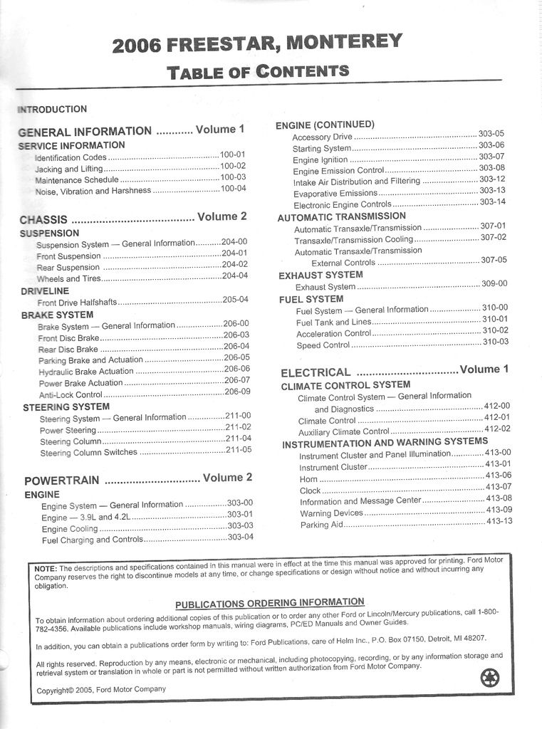 2006 Ford Freestar Mercury Monterey Original OEM Factory Shop Service Workshop Repair Manual 2 Vol Set