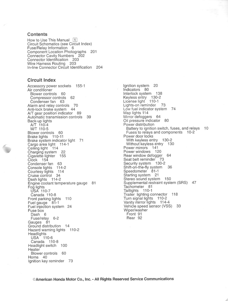 1998 Honda Passport Electrical Troubleshooting Manual ETM w/Wiring Diagrams