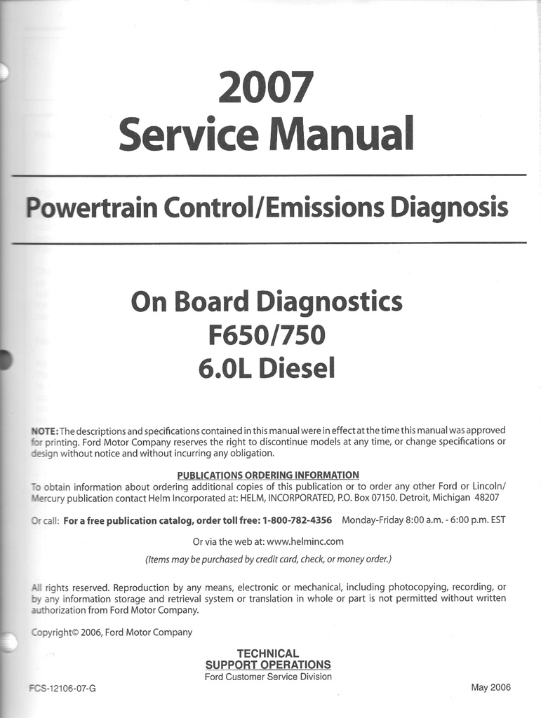 2007 Ford F650/F750 6.0L Diesel Powertrain Control/Emissions Diagnosis Original OEM Factory Service Manual