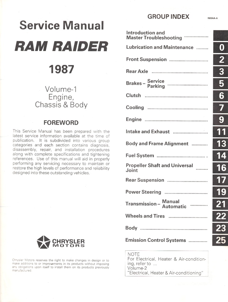 1987 Dodge Ram Raider Shop Maintenance Repair Service & Electrical Manual 2 Vol. Set