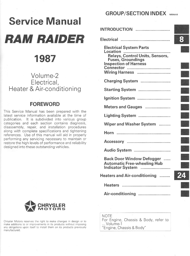 1987 Dodge Ram Raider Shop Maintenance Repair Service & Electrical Manual 2 Vol. Set