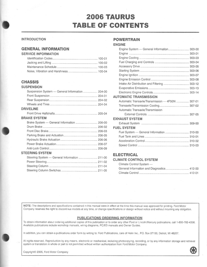 2006 Ford Taurus Original OEM Factory Shop Repair Service Workshop Manual