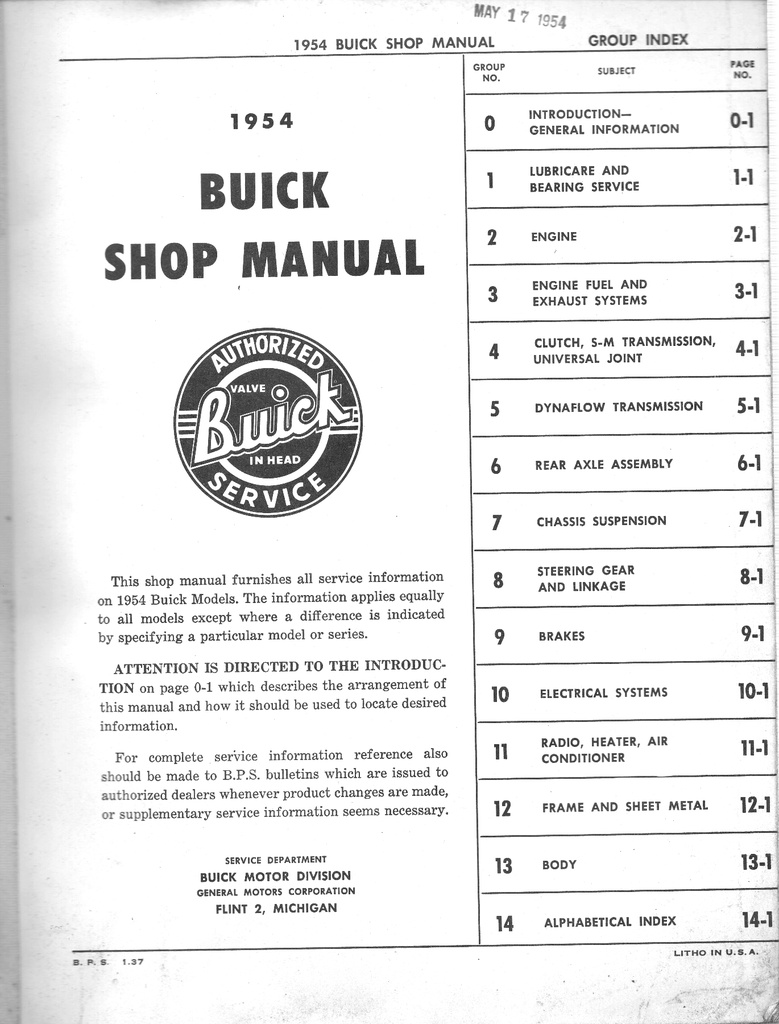 1954 Buick Factory Repair Maintenance Shop Service Manual