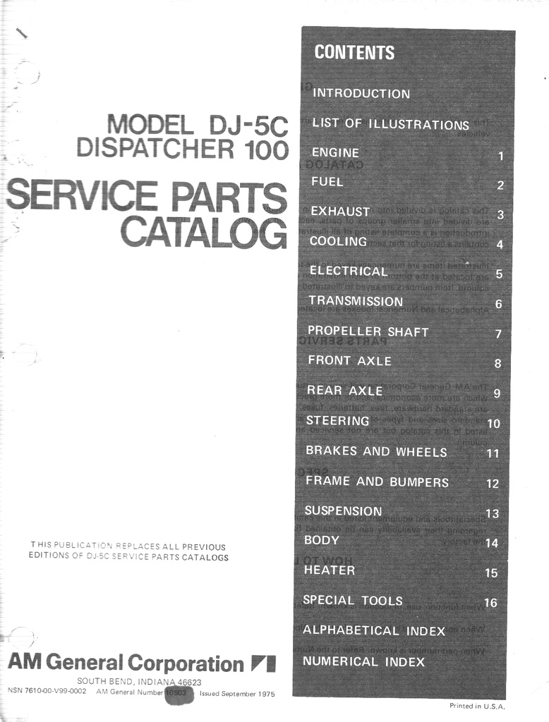 1973, 1974, 1975, 1976, 1977 AM General DJ-5C Dispatcher 100 Parts Catalog