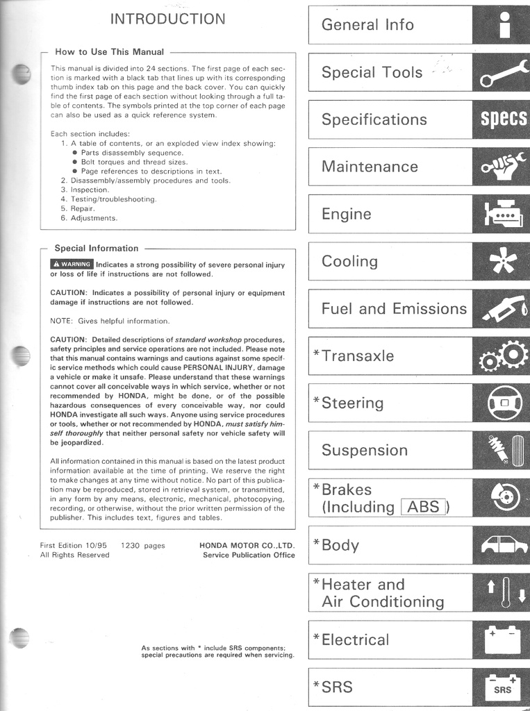 1996 Honda Civic Shop Service Repair Maintenance Manual