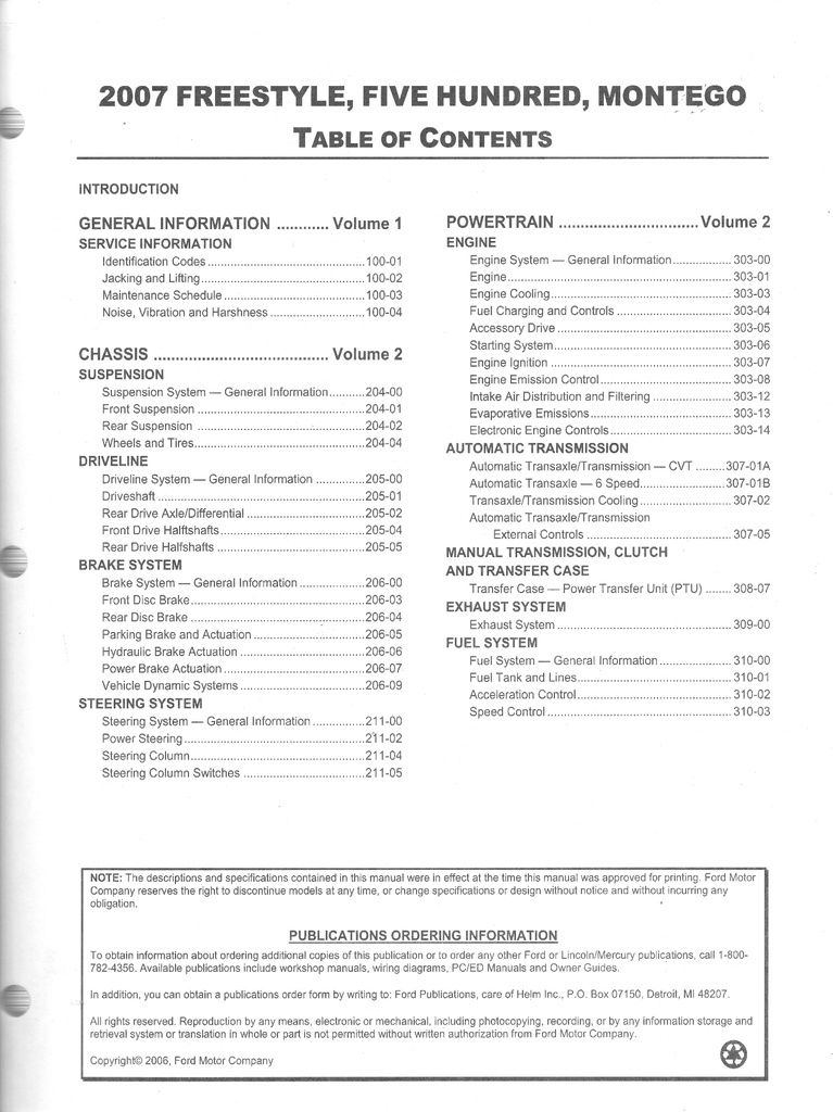 2007 Ford Freestyle, Five Hundred, and Mercury Montego Original Factory OEM Shop Service Repair Workshop Manual Set