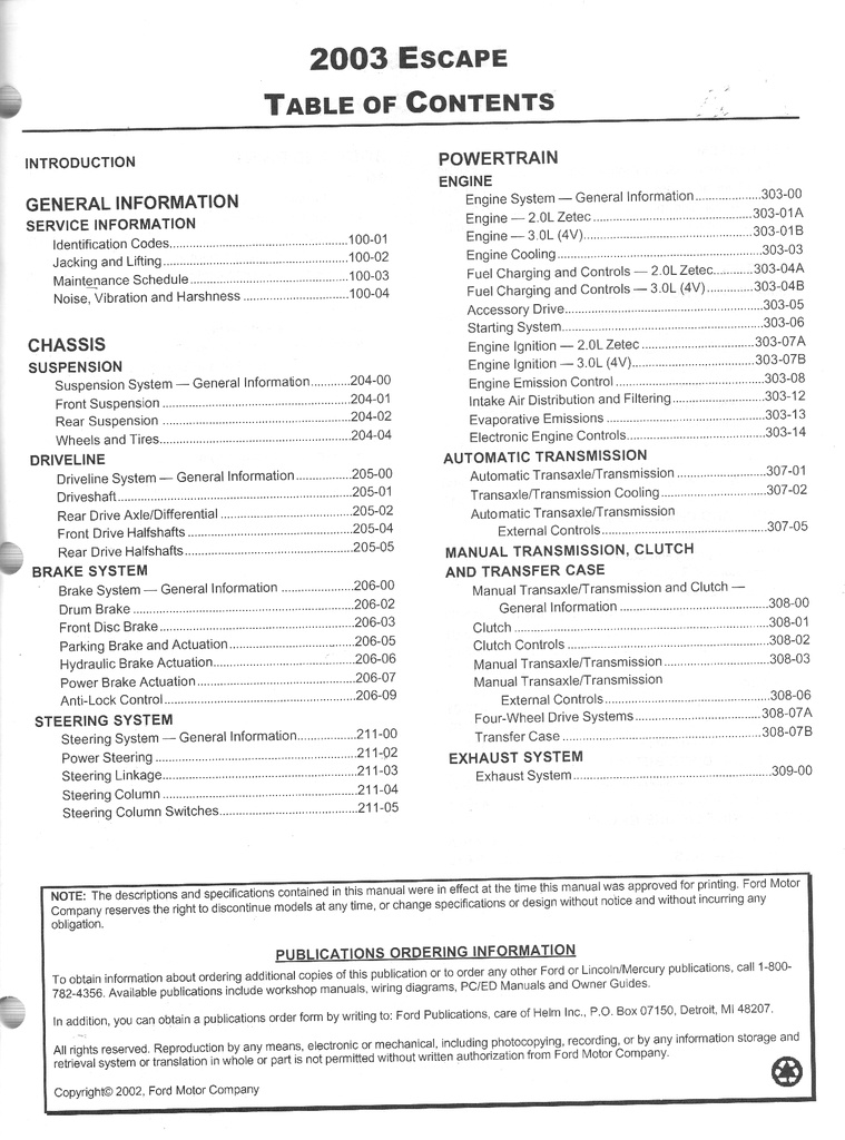 2003 Ford Escape Original OEM Factory Shop Service Workshop Repair Manual