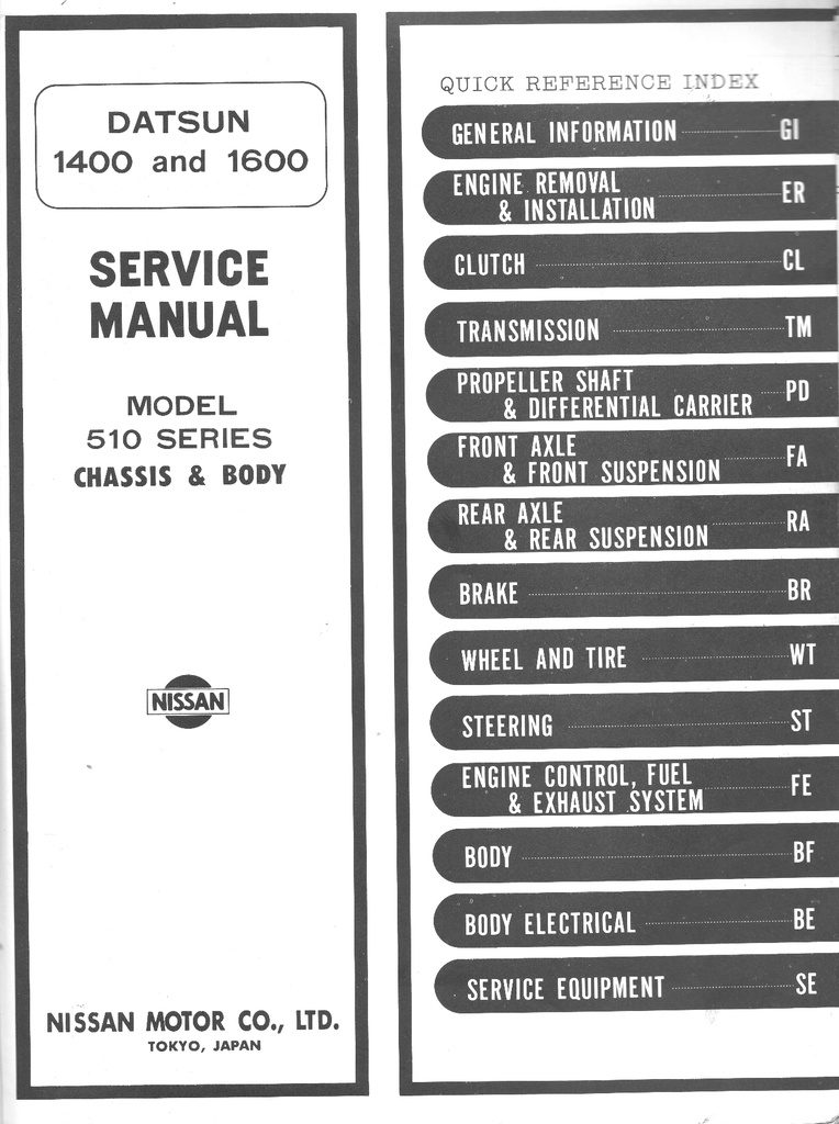 1972 Datsun/Nissan 510 Series Chassis and Body Shop Repair Service Manual