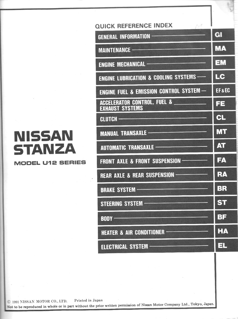 1992 Nissan Stanza Shop Repair Service Manual