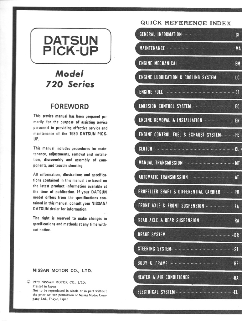 1980 Nissan/Datsun Pickup Shop Repair Service Manual