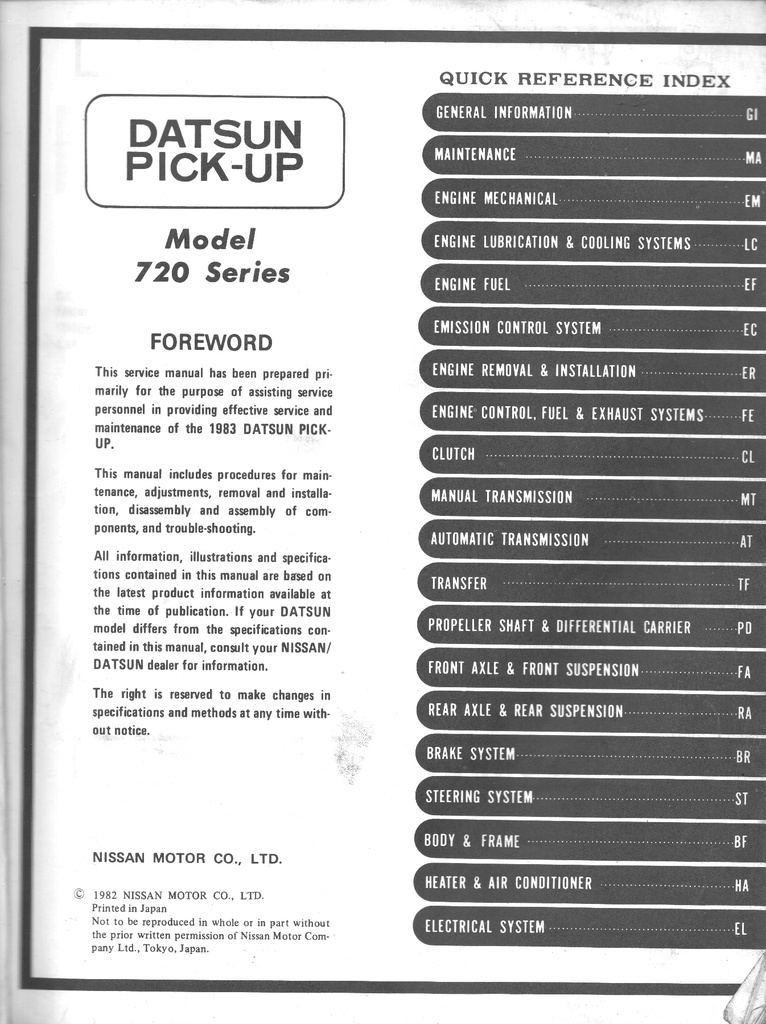 1983 Nissan/Datsun Pickup Shop Repair Service Manual