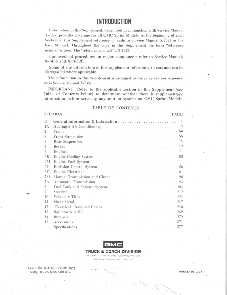 1976 GMC Sprint Chevrolet El Camino Repair Maintenance Shop Service Manual Supplment
