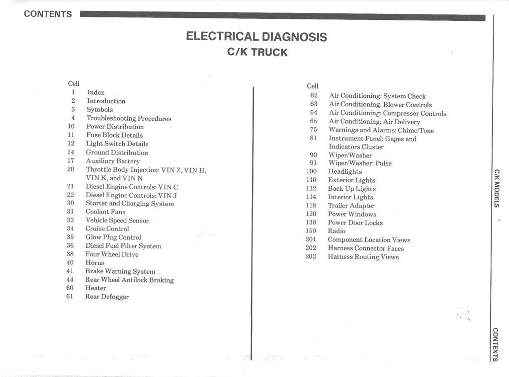 1988 Chevrolet C/K Pickup Truck Factory Electrical Diagnosis Shop Service Repair Manual Supplement