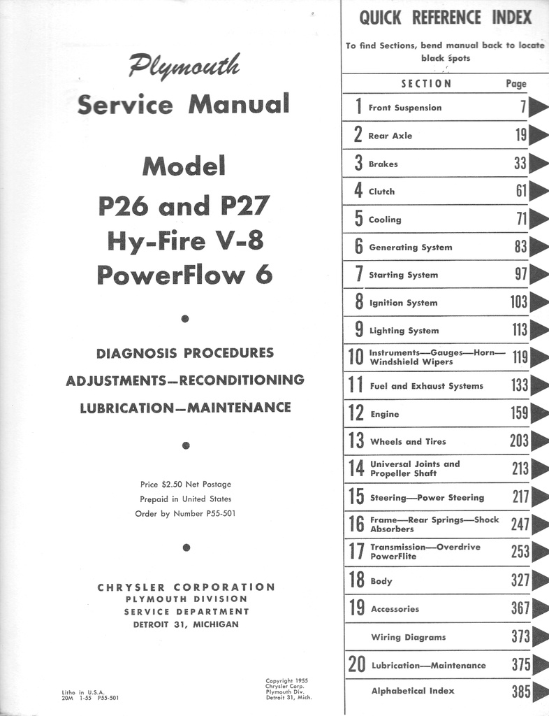 1955 Plymouth Shop Repair Maintenance Service Manual