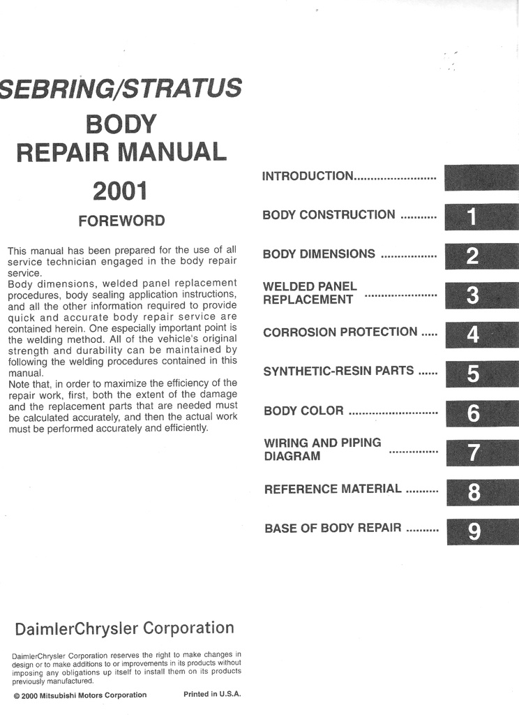 2001 Chrysler Sebring Coupe & Dodge Stratus Coupe Service Shop Repair Manual Complete 4 Vol. Set