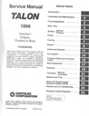 1996 Eagle Talon Shop Maintenance Repair Service & Electrical Manual 2 Vol. Set