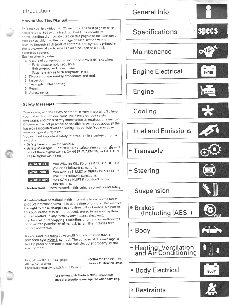 1999 Honda Odyssey Shop Service Repair Manual