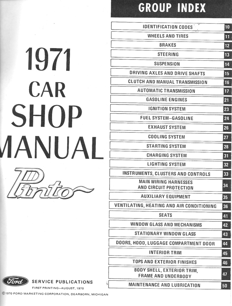 1971 Ford Pinto Factory OEM Shop Repair Maintenance Service Manual