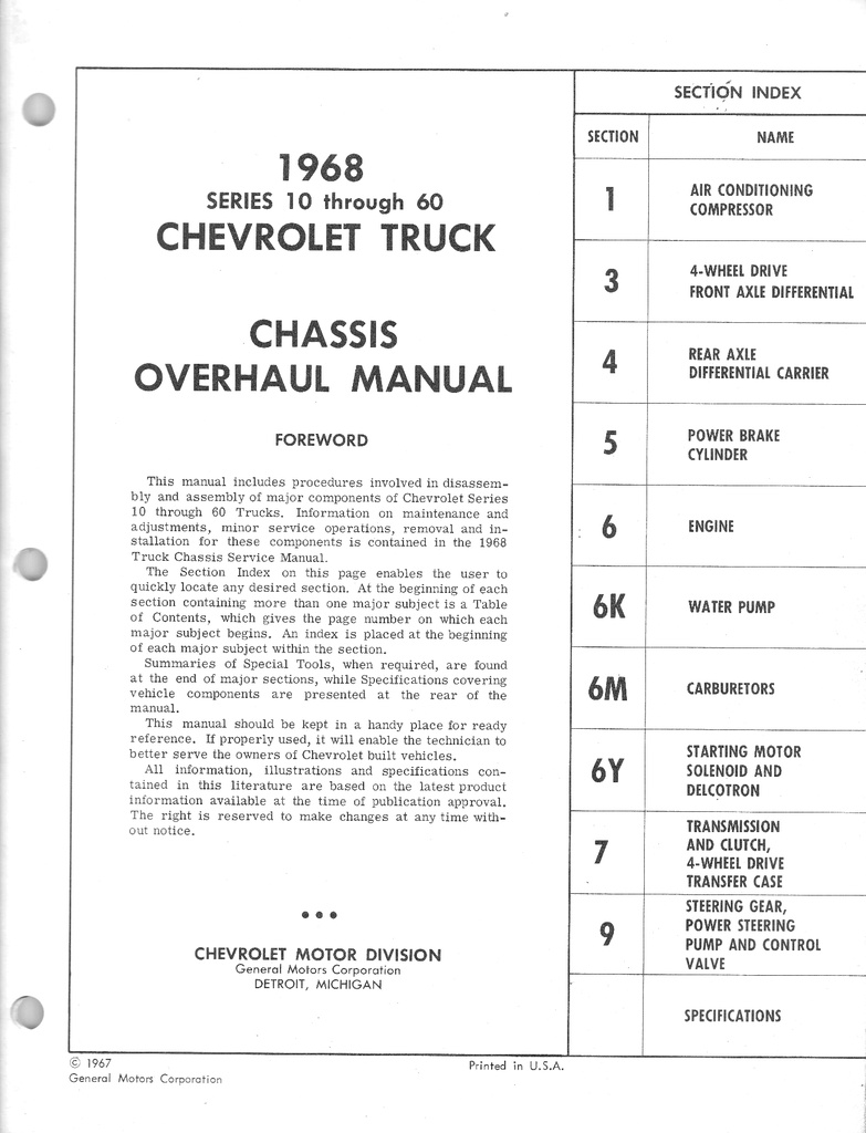 1968 Chevrolet C/K Pickup Van Blazer Suburban 10-60 Truck Chassis Overhaul Manual