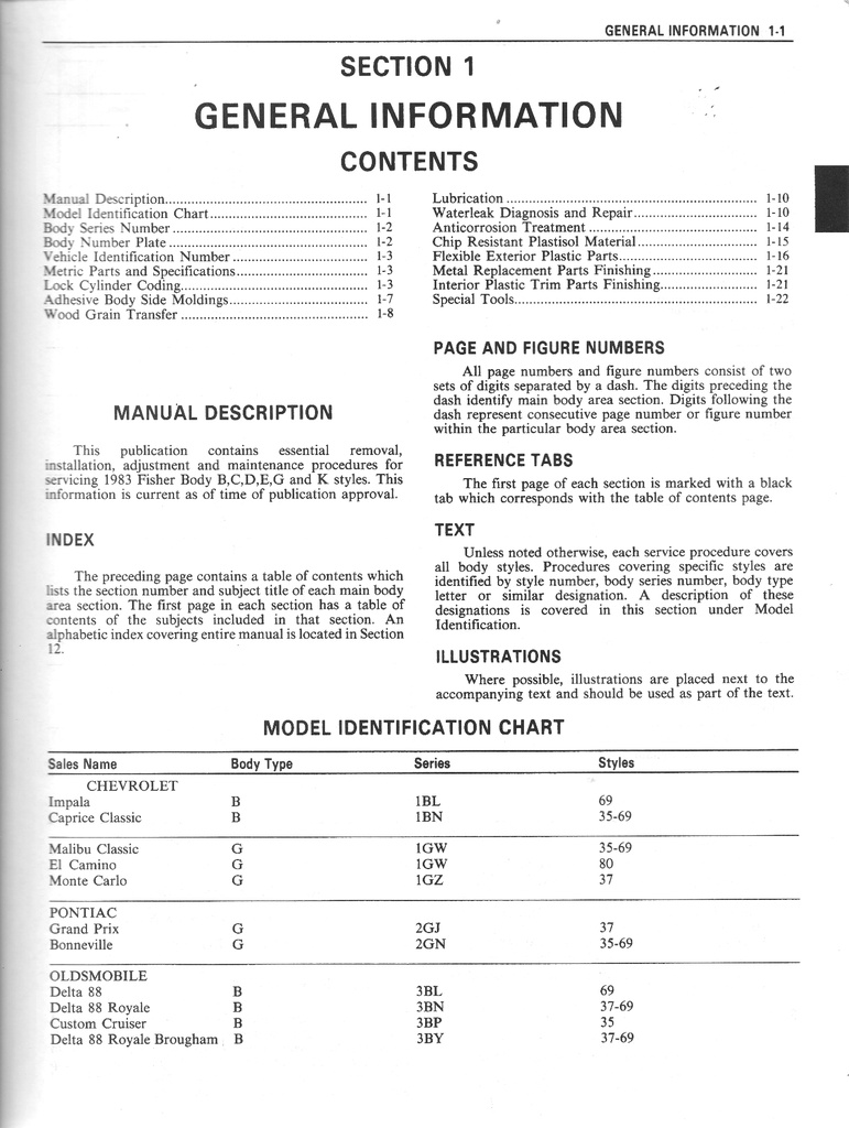 1983 Fisher Body B C D E G K Service Manual for Chevrolet, Cadillac, Buick, Oldsmobile, Pontiac, and GMC Car Models