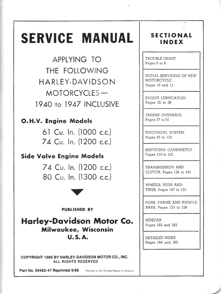 1940-1947 Harley Davidson Big Twin Knucklehead Flathead OEM Factory Shop Repair Service Manual