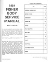 1984 Fisher Body B C D E G K Service Manual for Chevrolet, Cadillac, Buick, Oldsmobile, Pontiac, and GMC Car Models