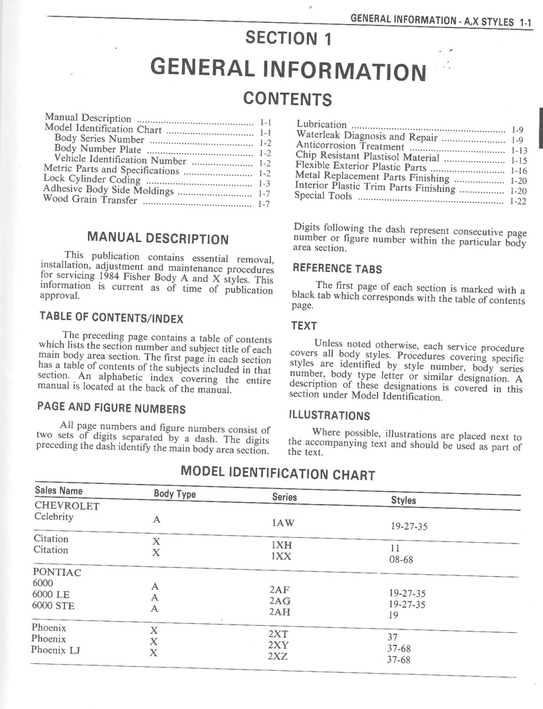 1984 Fisher Body A-X and J Styles Service Manual for Chevrolet, Cadillac, Buick, Oldsmobile, and Pontiac Car Models