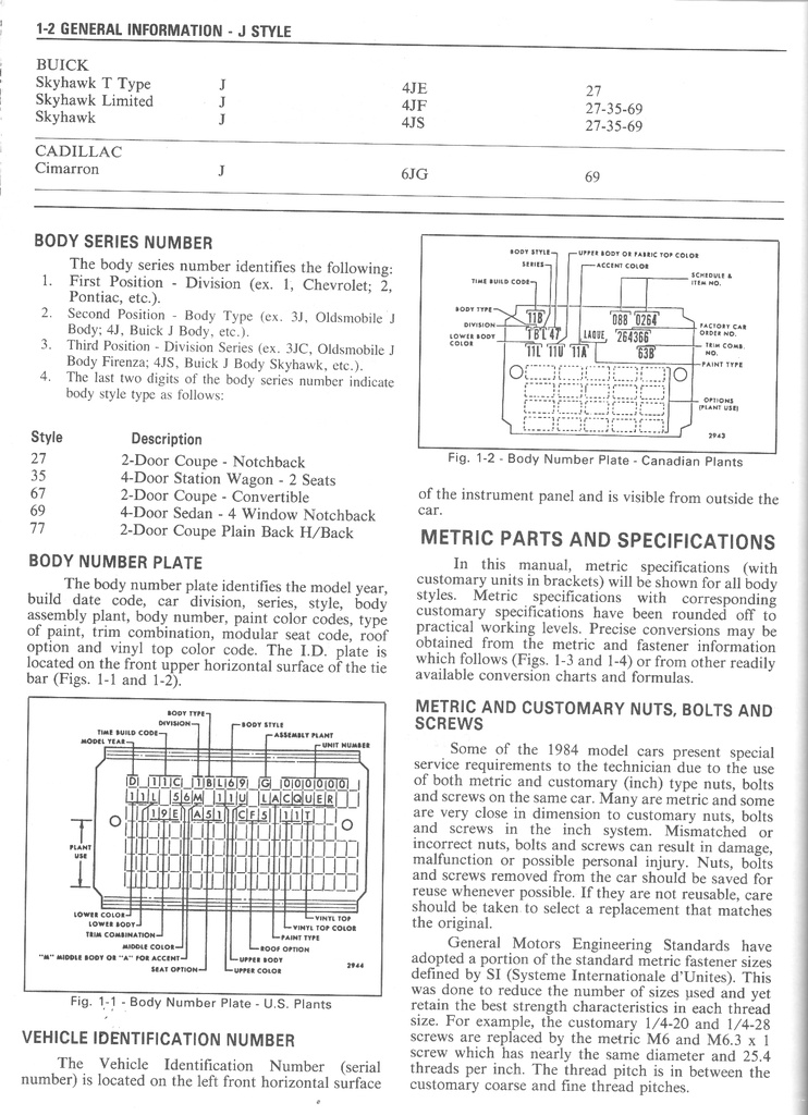 1984 Fisher Body A-X and J Styles Service Manual for Chevrolet, Cadillac, Buick, Oldsmobile, and Pontiac Car Models