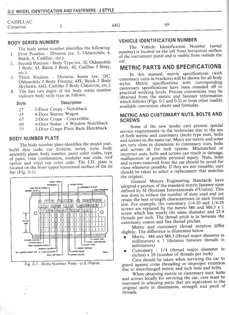 1985 Fisher Body A-X, J, and N Styles Service Manual for Chevrolet, Cadillac, Buick, Oldsmobile, and Pontiac Car Models