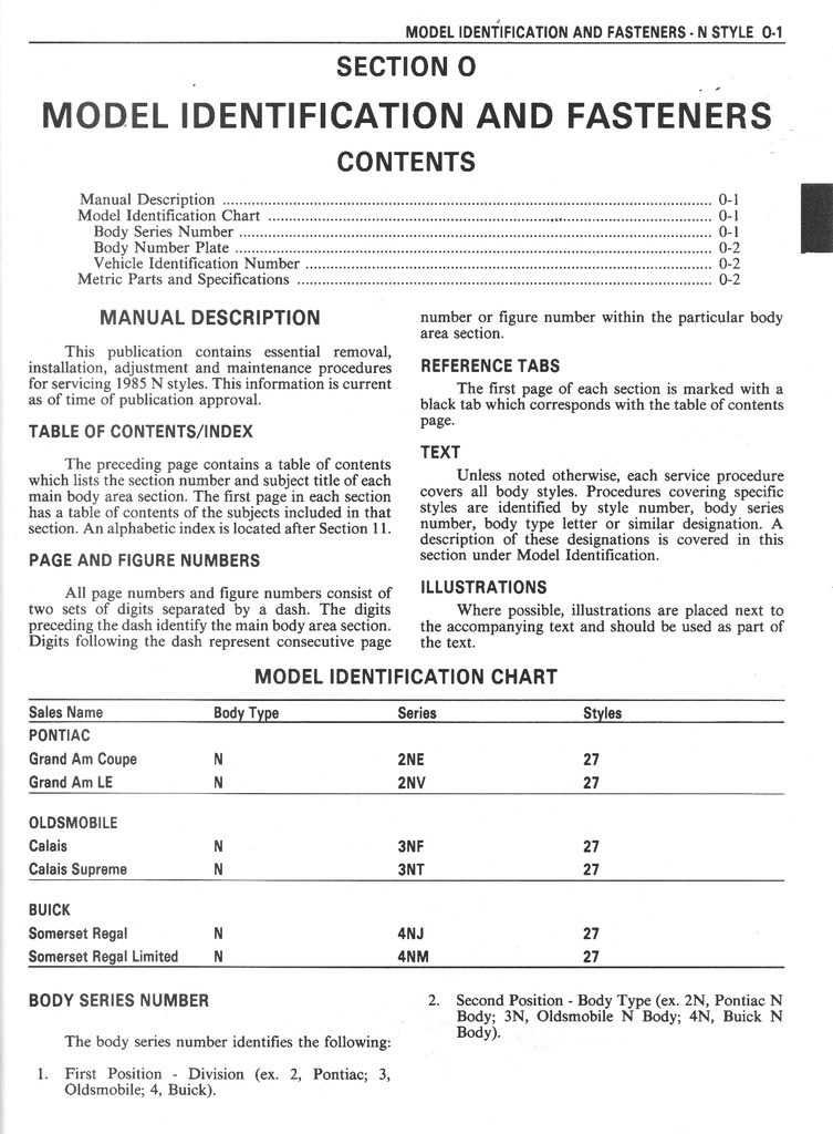 1985 Fisher Body A-X, J, and N Styles Service Manual for Chevrolet, Cadillac, Buick, Oldsmobile, and Pontiac Car Models