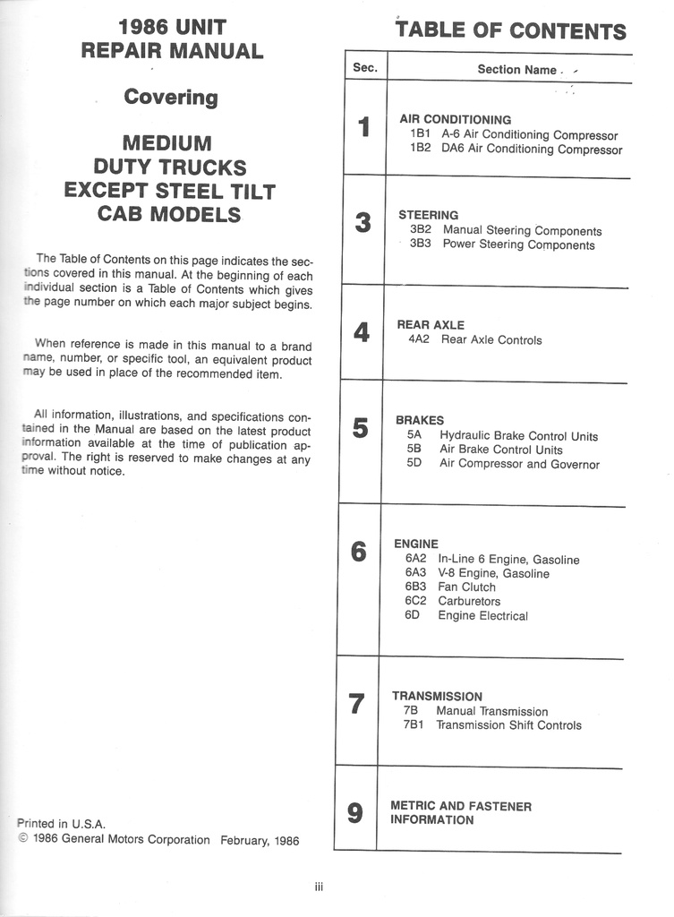 1986 Chevrolet Medium Duty Truck Unit Repair Manual