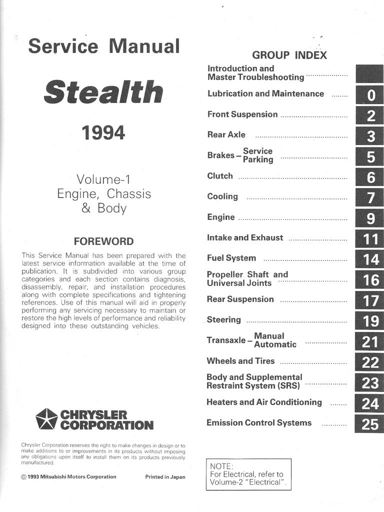 1994 Dodge Stealth Shop Maintenance Repair Service & Electrical Manual 2 Vol. Set