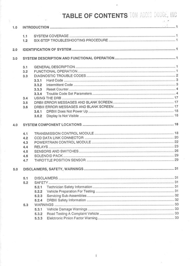 1993-1995 Chrysler 41TE/AE/F4AC1 Automatic Transaxle Powertrain Diagnostic Procedures