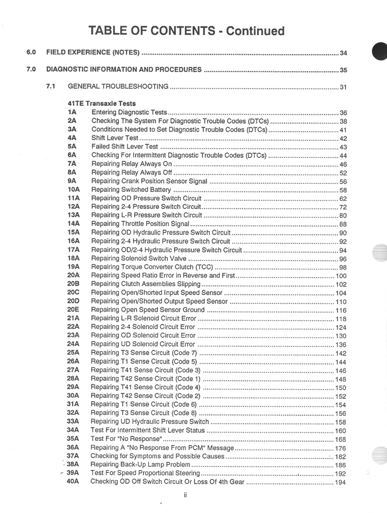 1993-1995 Chrysler 41TE/AE/F4AC1 Automatic Transaxle Powertrain Diagnostic Procedures