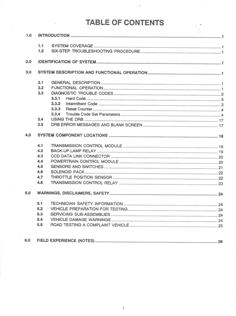 1993-1994 Chrysler 41TE/41AE Automatic Transaxle Powertrain Diagnostic Procedures