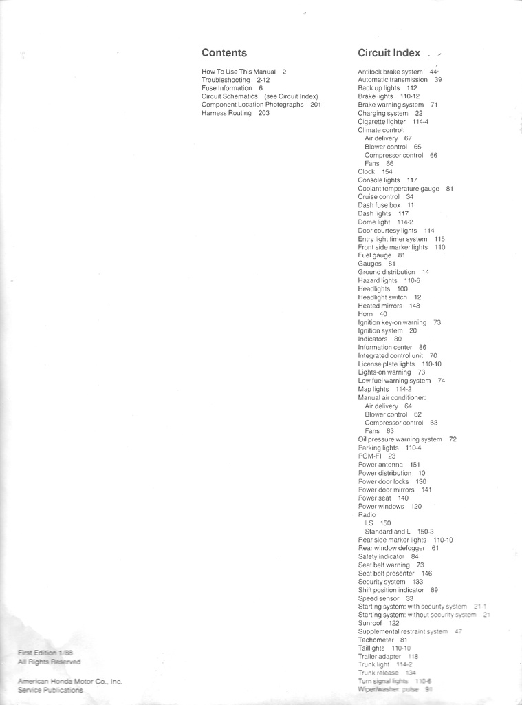 1988 Acura Legend Coupe Electrical Troubleshooting Manual ETM