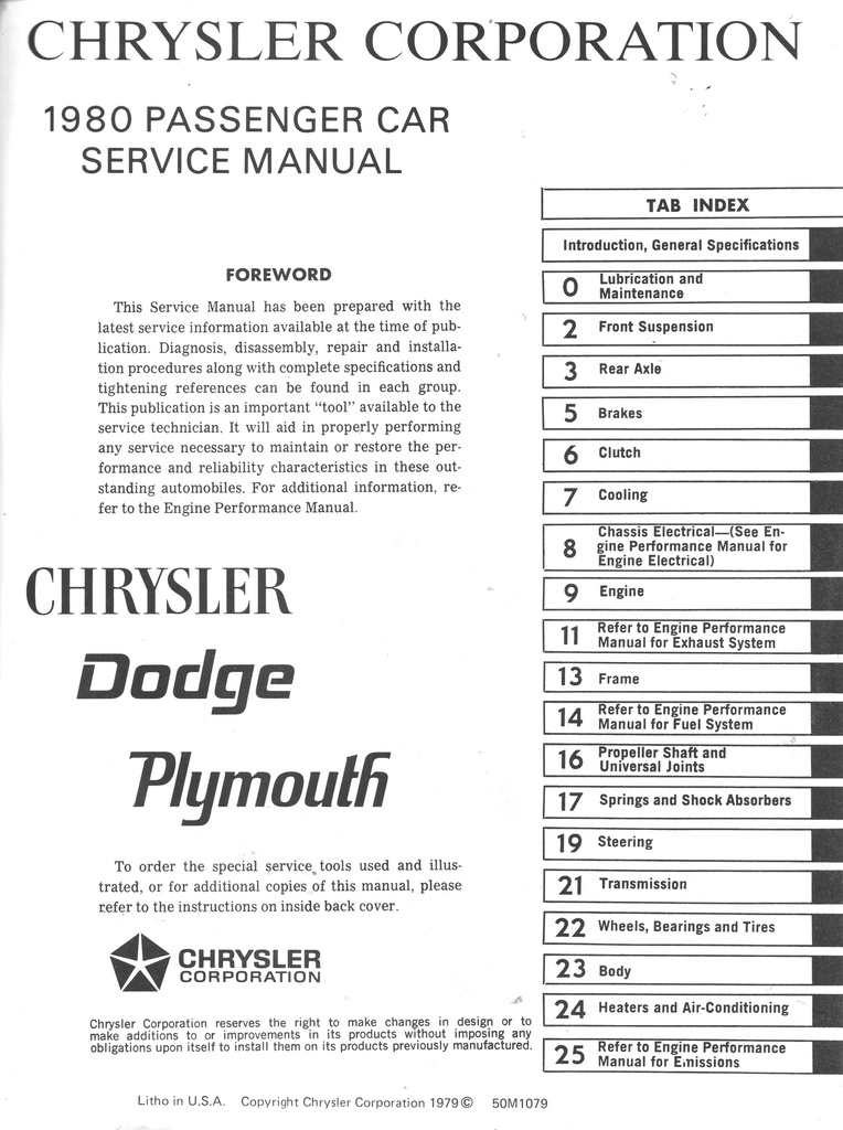 1980 Chrysler/Plymouth/Dodge Shop Repair Service Manual Set LeBaron/Volare/Aspen/New Yorker/Newport/Diplomat/St. Regis/Cordoba/Mirada/Caravelle/Gran Fury