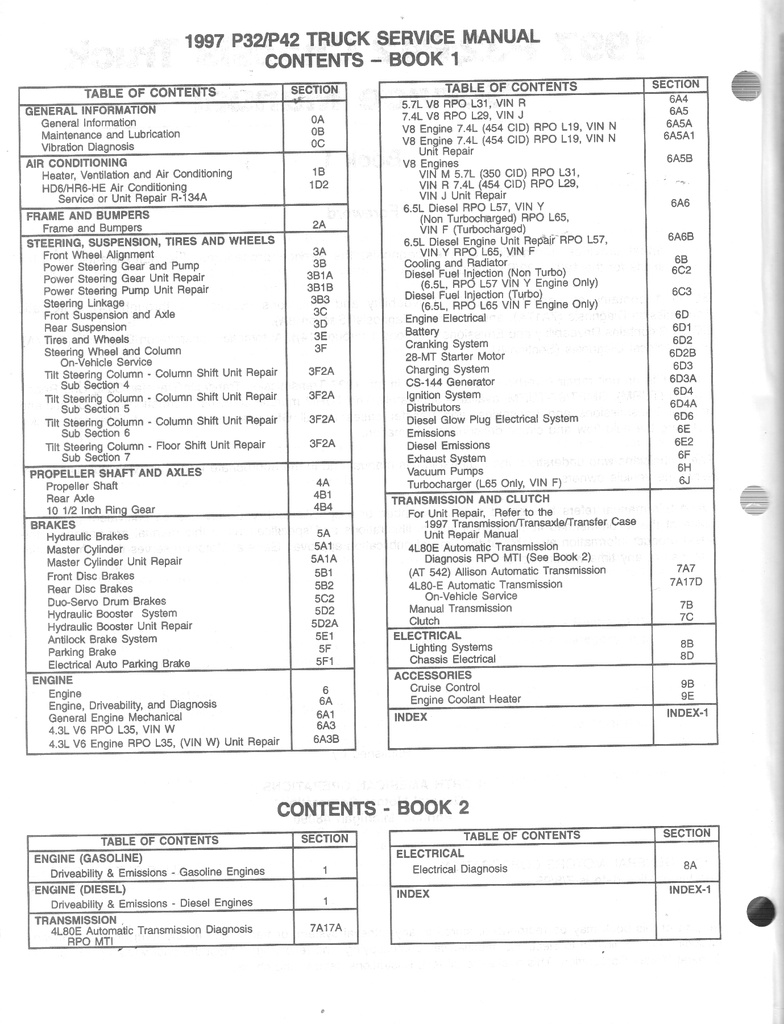 1997 Chevrolet/GMC P32/P42 Front Engine Motorhome and Commercial Chassis Shop Repair Maintenance Service Manual 2 Vol. Set