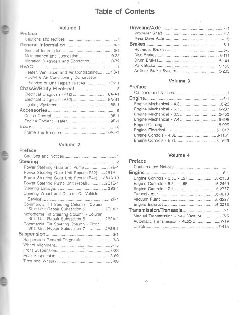 1998 Chevrolet/GMC P32/P42 Front Engine Motorhome and Commercial Chassis Shop Repair Maintenance Service Manual 4 Vol. Set