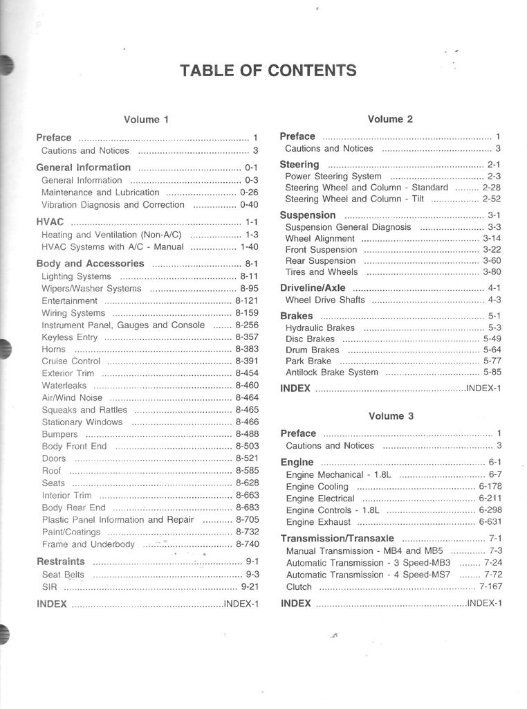 1998 Chevrolet Geo Prizm Shop Maintenance Repair Service Manual 3 Vol Set