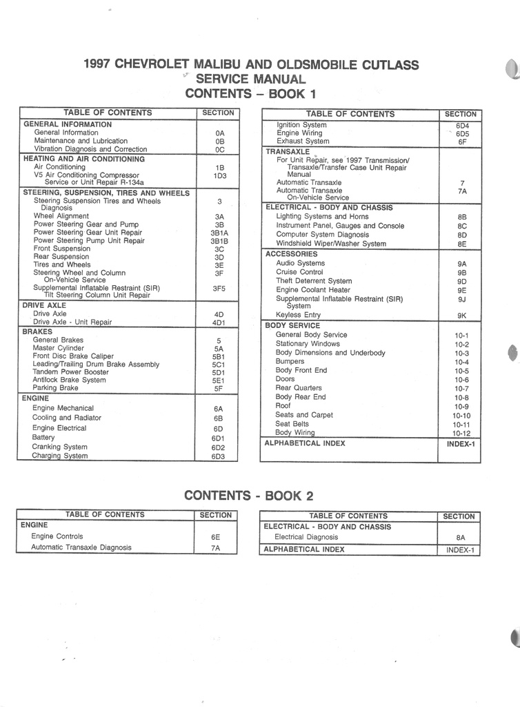 1997 Chevrolet Malibu Oldsmobile Cutlass L/N Shop Repair Maintenance Service Manual + Supplement 3 Vol. Set