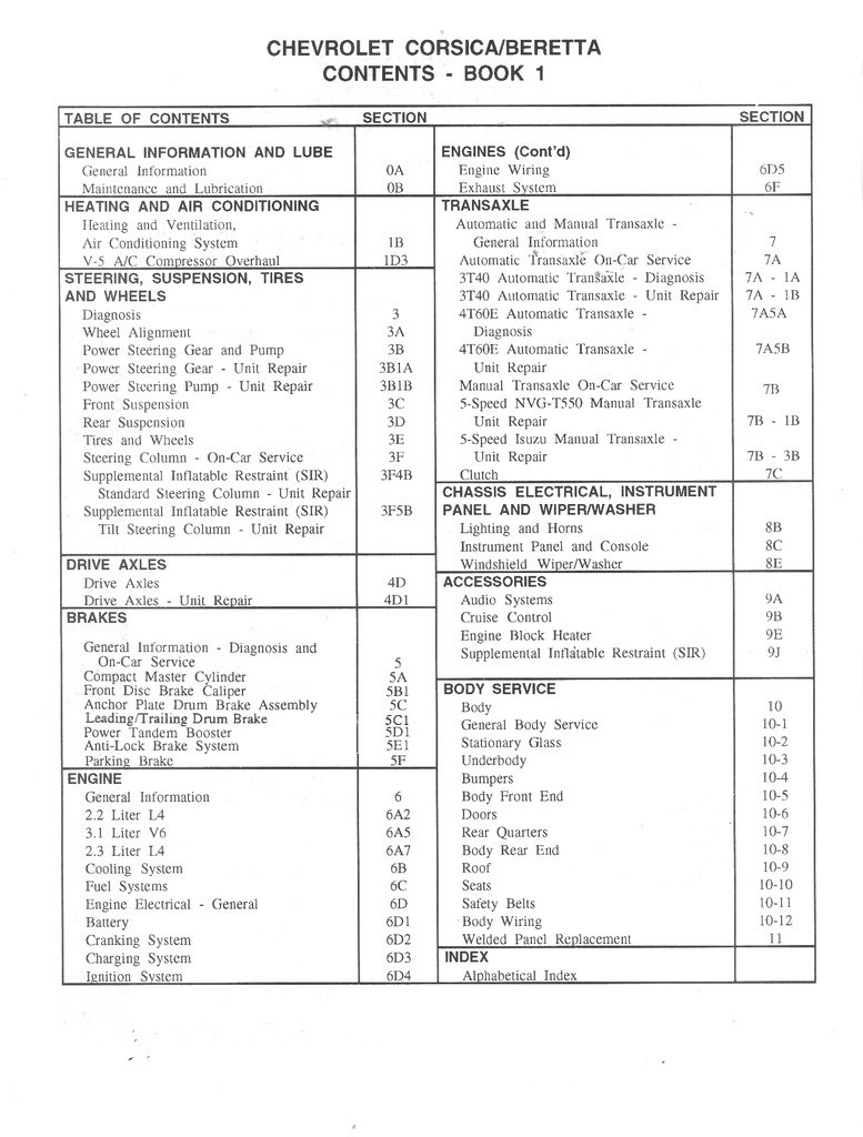 1994 Chevrolet Corsica/Beretta L-Platform Shop Maintenance Repair Service Manual 2 Vol Set