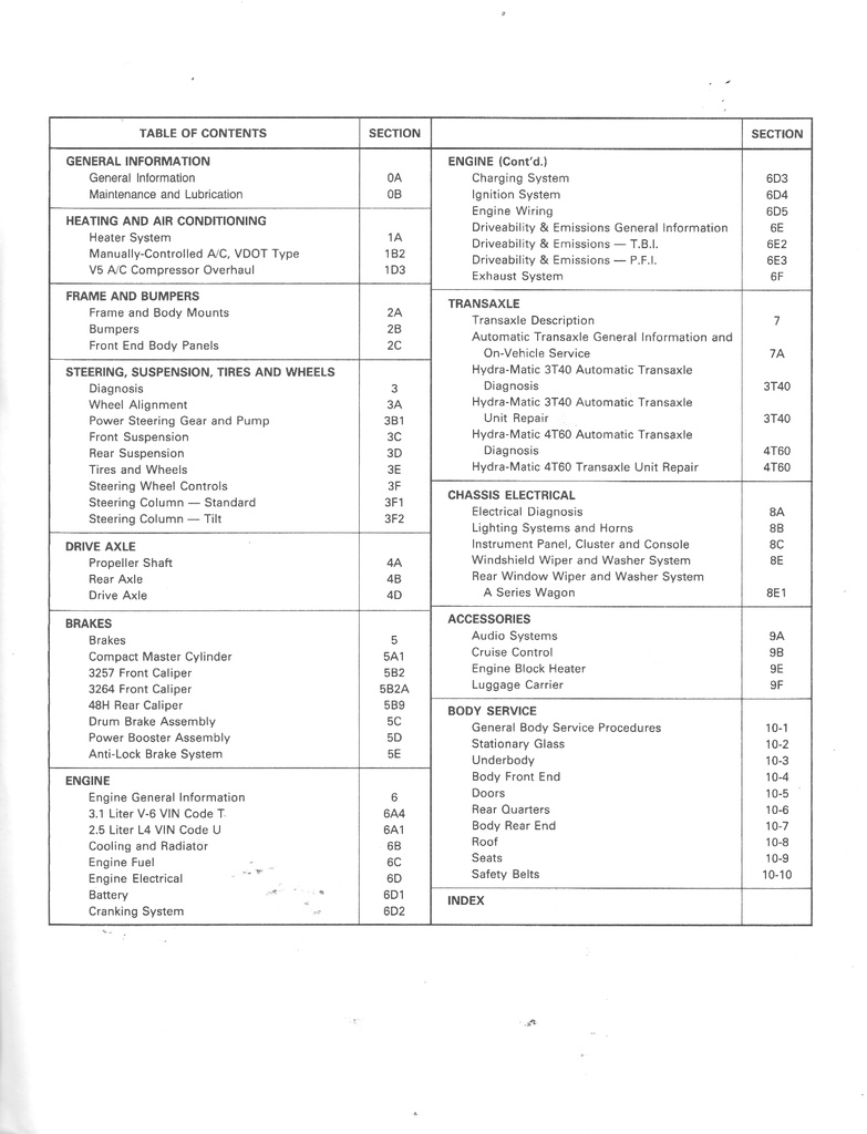 1990 Chevrolet/Pontiac Celebrity/6000 Sedan/Wagon A-Platform Shop Repair Maintenance Service Manual