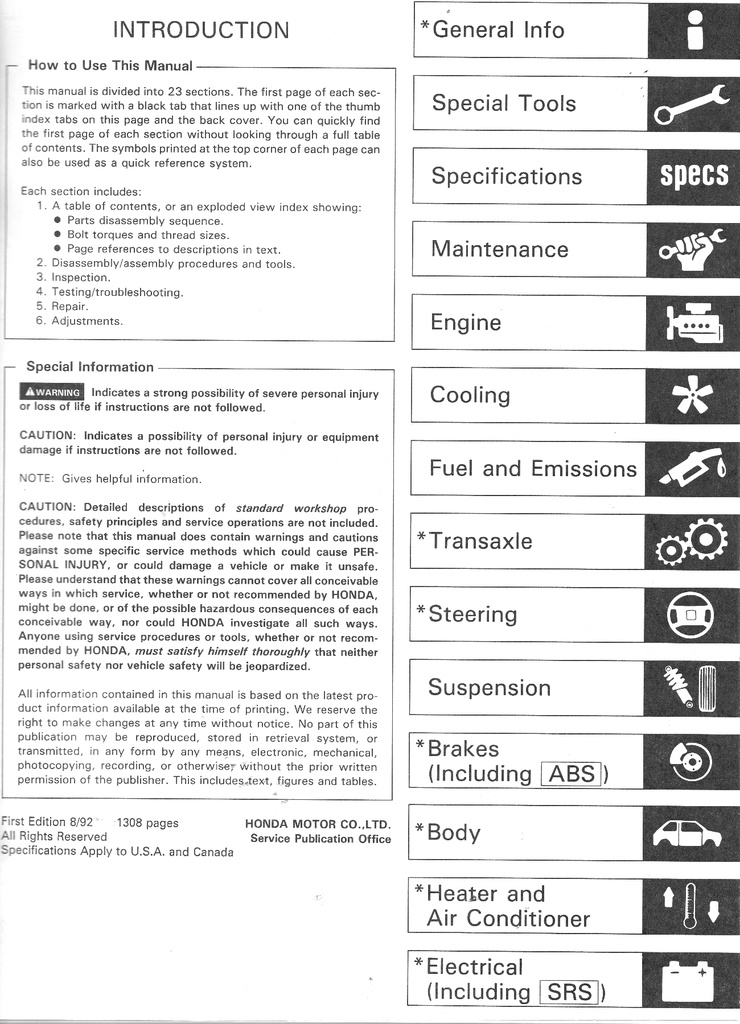 1993 Honda Accord OEM Factory Shop Repair Service Manual