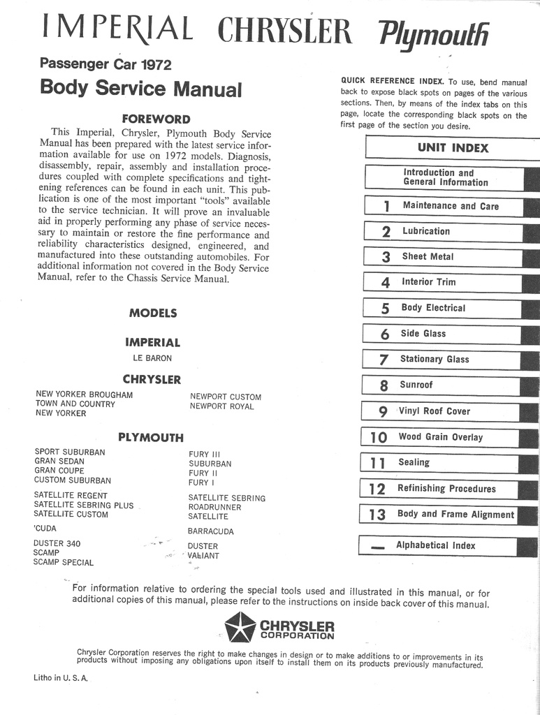 1972 Chrysler/Plymouth/Imperial Shop Repair Maintenance Service Manual Set  ’Cuda/Roadrunner/Duster/New Yorker/Newport/LeBaron/Town & Country/Scamp/Satellite/Fury/Barracuda