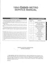 1994 Geo Metro M-Platform Shop Repair Maintenance Service Manual
