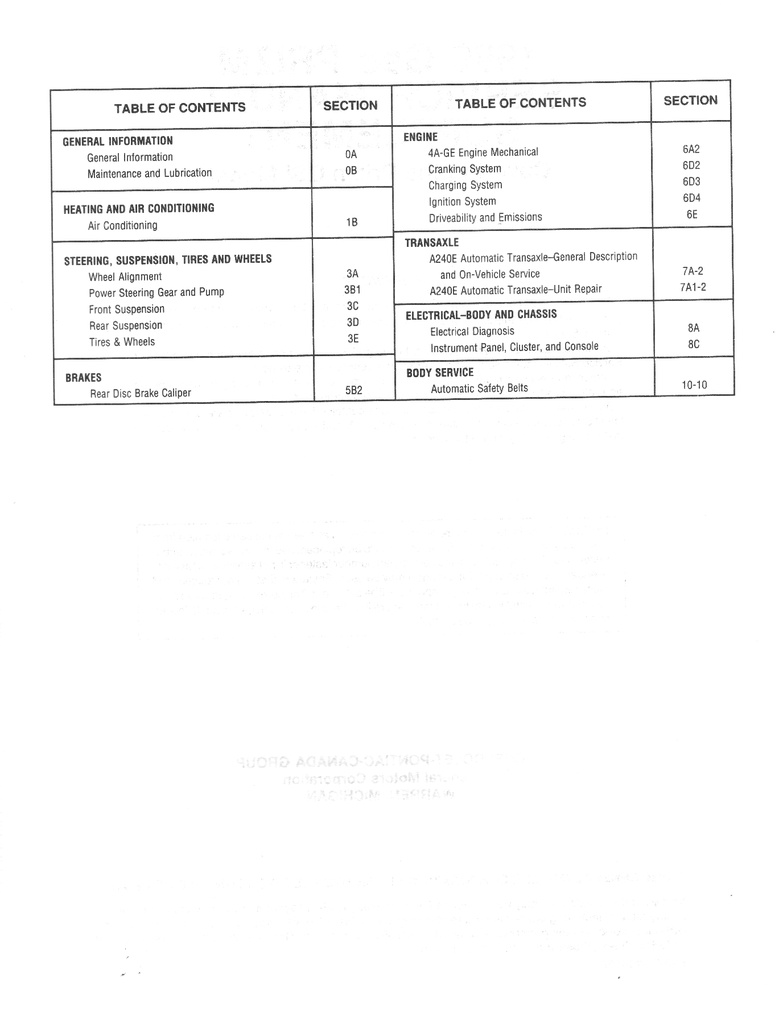 1990 Geo Prizm GSi Shop Repair Maintenance Service Manual Supplement