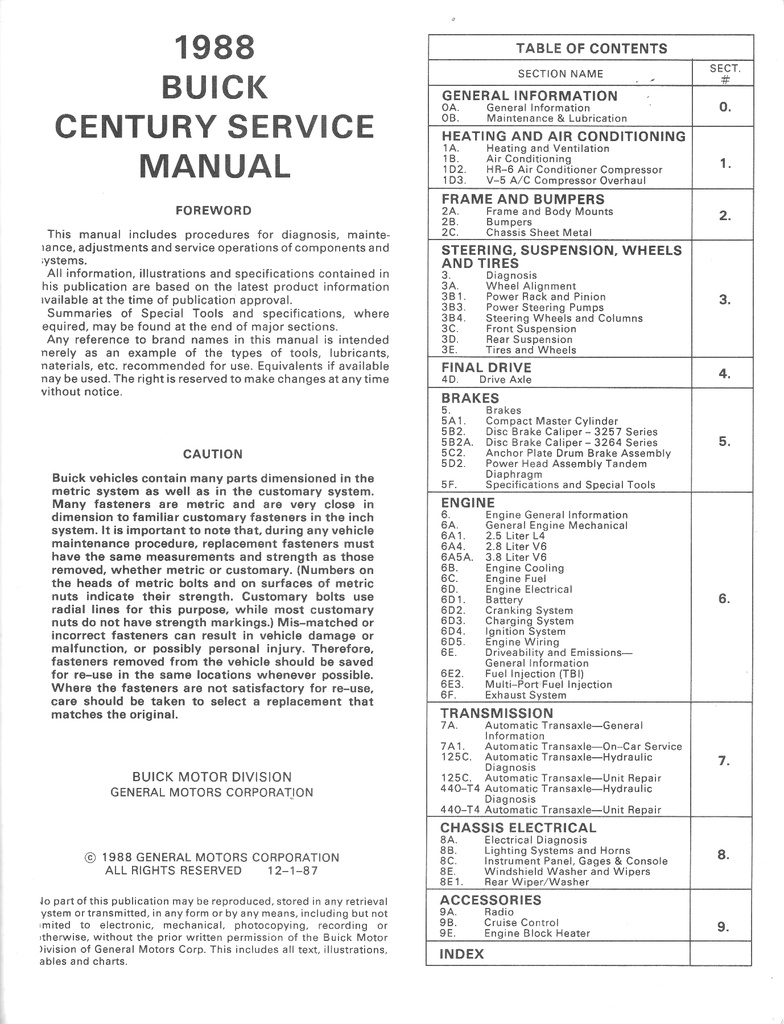 1988 Buick Century OEM Shop Service Repair Manual