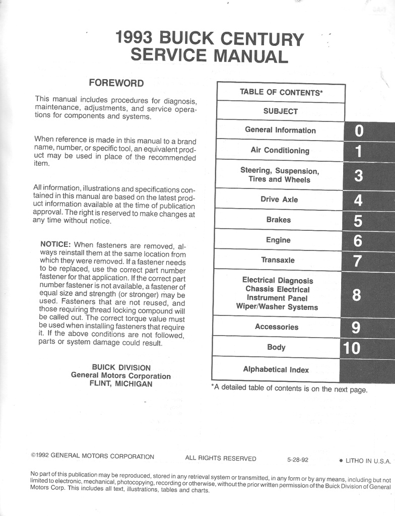 1993 Buick Century OEM Shop Service Repair Manual