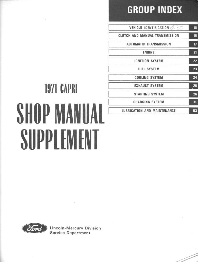 1971 Mercury Capri 2.0L Factory OEM Shop Repair Maintenance Service Manual Supplement